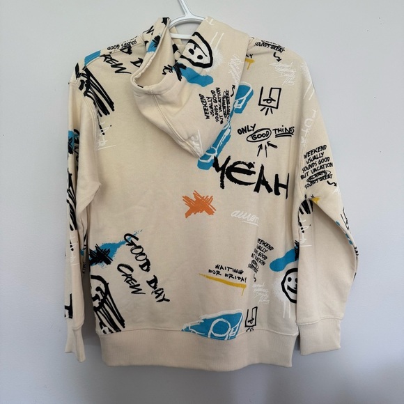 Zara Cream Hoodie with Blue and Black Graphics - Picture 2 of 4